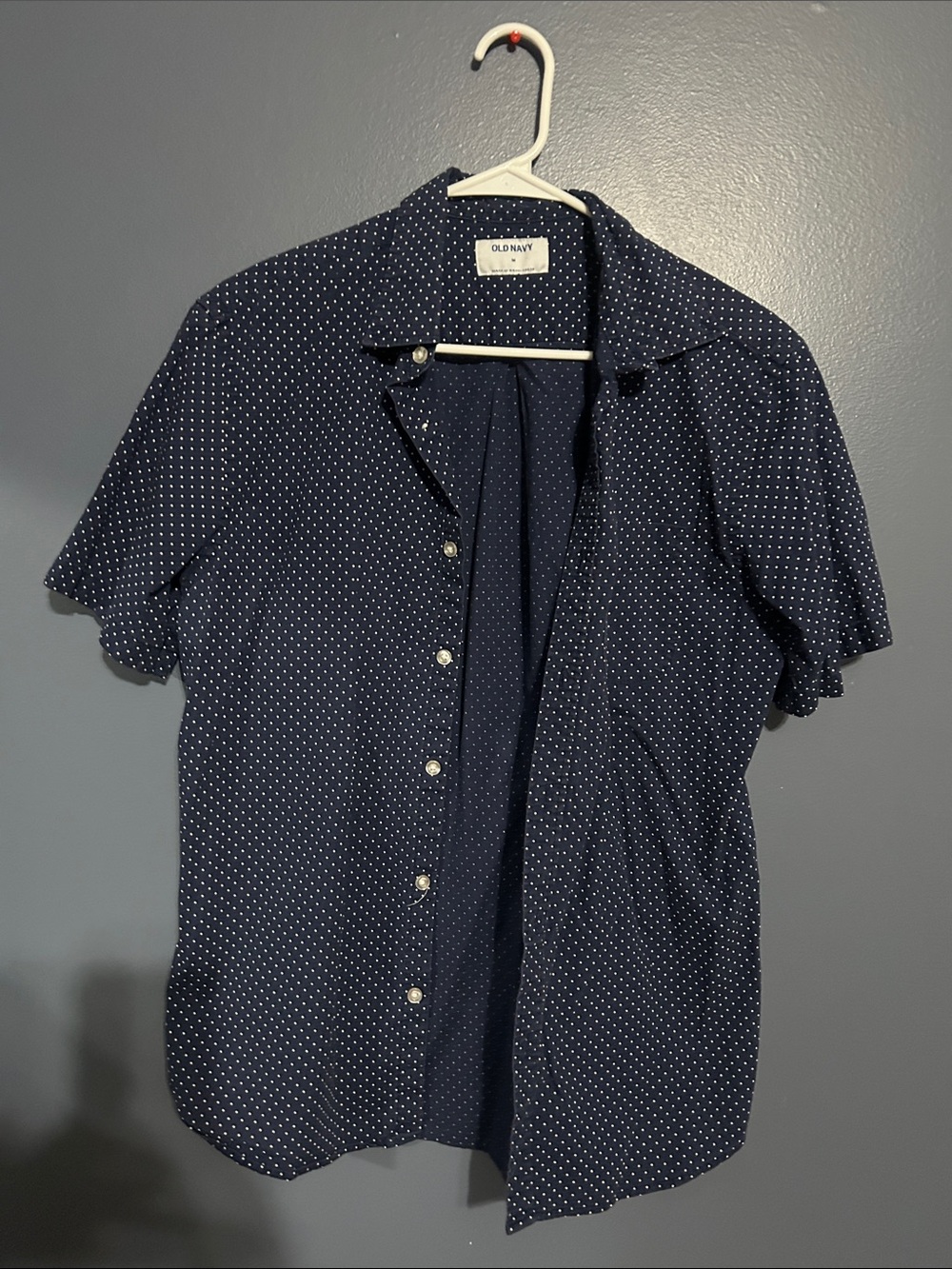 Old Navy Men’s Navy Blue Short-Sleeve Dot Button-Up Shirt
